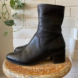 Clarks black leather midi heel boots Size 10